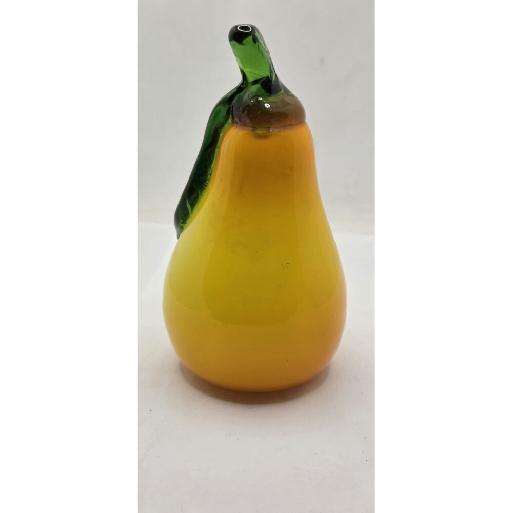 Murano Style Yellow Art Glass Fruit Heavy Solid 4.5” Vintage